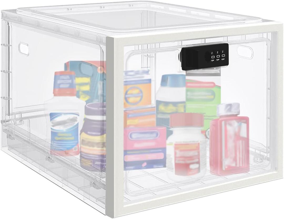 Large Medicine Lock Box for Safe Medication, Lockable Storage Box for Fridge/Snacks Food, Phone Lock Boxes with Combination Code for Home/Dorms/Office Storage Lockers (Translucent White)