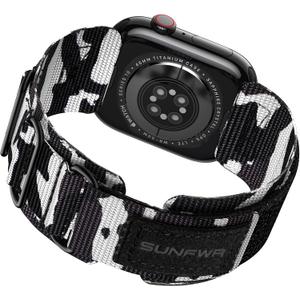 SUNFWR Rugged Nylon Band for Apple Watch Ultra 3&2&1 49mm 46mm 45mm 44mm 42mm Men, Velcro Tactical Military Strap for iWatch Series 11/10/9/8/7/6/5/4/3/2/1/SE (Camouflage Grey)