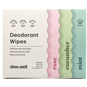 Dew Well - Refresh Deodorant Wipes - A Fresh Start When You’re On the Go - Aluminum, Paraben, and Sulfate Free - Variety Pack (Mint, Rose, and Cucumber) - 50 Individually Wrapped Wipes