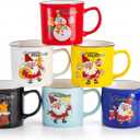Elsjoy 6 Pack 14 Oz Christmas Coffee Mug Set, Merry Christmas Ceramic Coffee Mug Christmas Theme Mug Set, Colorful Mugs with Handle for Holiday, Christmas Gift