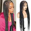 360 Single Full Lace Braided Wigs 36 inch Knotless Box Braid Wig for Black Women, Synthetic Black Braided Lace Wig