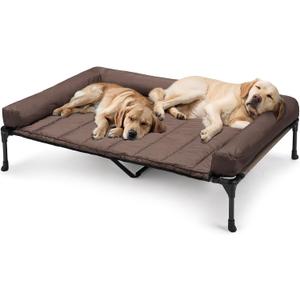 Veehoo Cooling Elevated Dog Bed Add Removable Waterproof Bolster Cushion Mat, Raised Pet Cot with Breathable Teslin Mesh, No-Slip Feet, Dog Sofa Bed for Indoor Outdoor, XXLarge, Brown CWC2331B (59.0"L x 37.5"W x 9.0"Th)