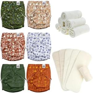 Mama Koala 3.0 Baby Cloth Diapers with 6 Inserts Bundle, with 6pcs 6-Layer Bboo Hemp Cotton Inserts