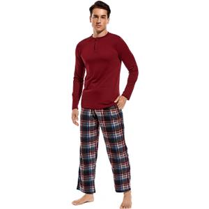 DG Hill Pajama Pants Men - Flannel Pajama Pants Fleece PJS Sets Cotton Top - Men's Pajama Set PJ Sleep Pant Loungewear Sets (Large, Maroon Multi Plaid)