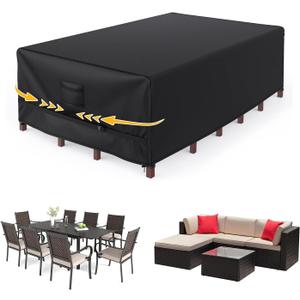 Patio Furniture Covers, Gorpche Outdoor Furniture Covers Waterproof, Tear-Resistant Patio Table and Chair Set Cover with Upgraded Fastener Windproof Buckle Straps, Heavy Duty, 90"L 62"W28"H, Black