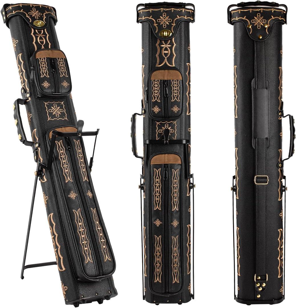 Pool Cue Case 2x4,Billiard Cue Case with Stand,Hard Pool Stick Case,Billiards Accessories Storage Holds 2 Cue Butt and 4 Cue Shafts, 33" x 6.5" x 4.5"