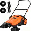 Walk-Behind Floor Sweeper, 25.6 in Sweeping Width, Outdoor Hand Push Sweeper, 5 Gallon Waste Container, Adjustable Folding Handle for Garage Patio Yard Driveway | Outdoor Hand Push Sweeper, 5 Gallon Waste Container, Adjustable Folding Handle for Garage Patio Yard Driveway