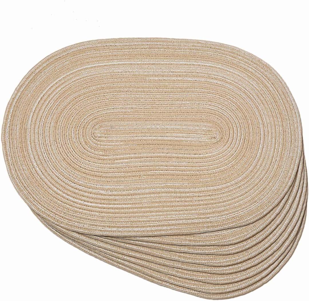 Noctiflorous Oval Braided Placemats Set of 8 Woven 12x18 Inch Non Slip Washable Heat Resistant Place Mats Round Tablemats for Dining Kitchen Party Daily Table Decor Dinner Mats (15 Coffee Brown, 8)