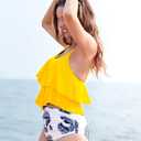 Womens Tankini Swimsuits Ruffled Tank Top Tummy Control Floral Modest Swimwear High Waisted Bikini (Yellow, XXL)