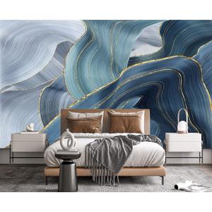 Gilding Marble Blue Wall Mural Wallpaper for Bedroom 103" x 69" (No.49)