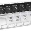 EZY DOSE Push Button (7-Day) Pill Case, Medicine Planner, Vitamin Organizer, 2 Times a Day AM/PM, Removable Trays, Large Compartments, Arthritis Friendly, Spring Open Black and White Lids, BPA Free