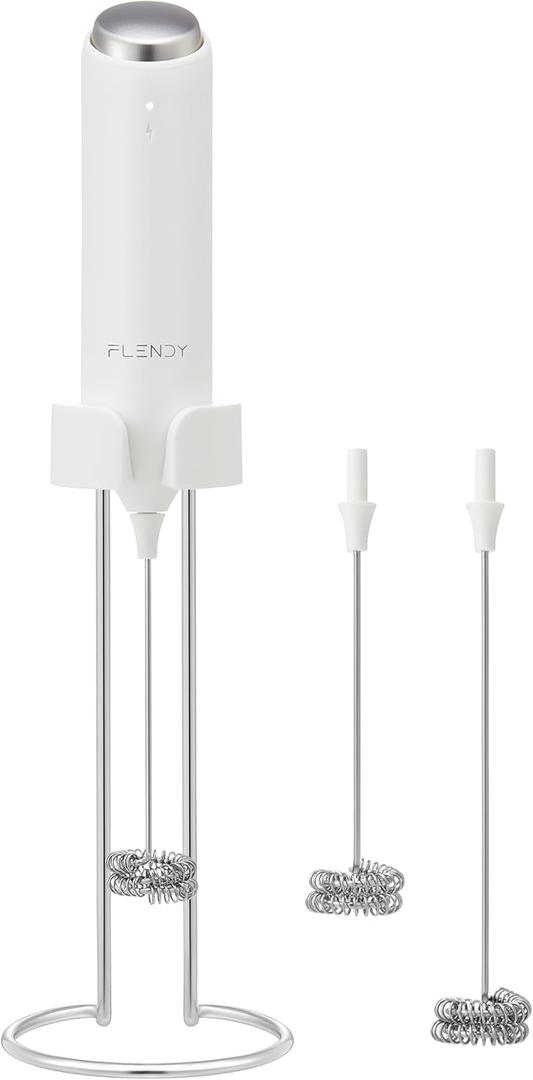 Rechargeable Milk Frother Handheld, Coffee Frother Handheld with USB-C Charging Stand, Electric Drink Mixer Handheld, Mini Electric Whisk Frother for Coffee, Matcha, etc (Blizzard White)