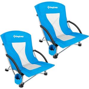 KingCamp Low Beach Chair, High Back Folding Camping Chair for Adults, Oversized Breathable Mesh Seat, 300lbs Heavy Duty Portable Chair with Cup Holder & Storage Pockets for Beach, Outdoor