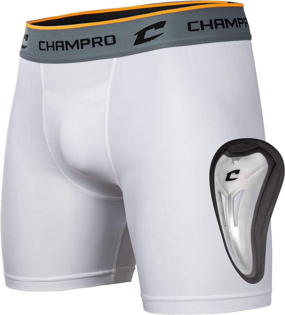 CHAMPRO Compression Boxer Shorts with Athletic Cup (Medium, White)