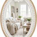 H HOMEWINS Oval Mirrors for Wall,20x30 Oval Wooden Rustic Farmhouse Carved Antique Boho Nature Vintage Decorative Mirror for Bedroom, Bathroom, Living Room,Vanity
