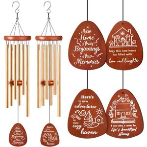 2 Pcs House Warming Gifts New Home 26" Gold Wind Chimes for Outside New Home Ideas Gift for Women Men Homeowners Couples Friends Sweet First Homes for Apartment Valentine Patio Porch Yard Decor