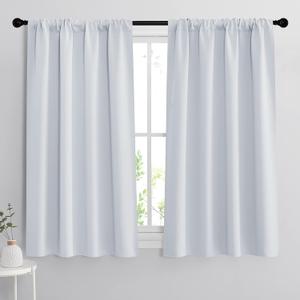 RYB HOME 54 inch Curtains for Living Room, Rod Pocket Thermal Insulated Small Window Drapes Room Darkening Shades for Bedroom Studio Dorm, W 42 x L 54 inch, Set of 2 Panels, Greyish White