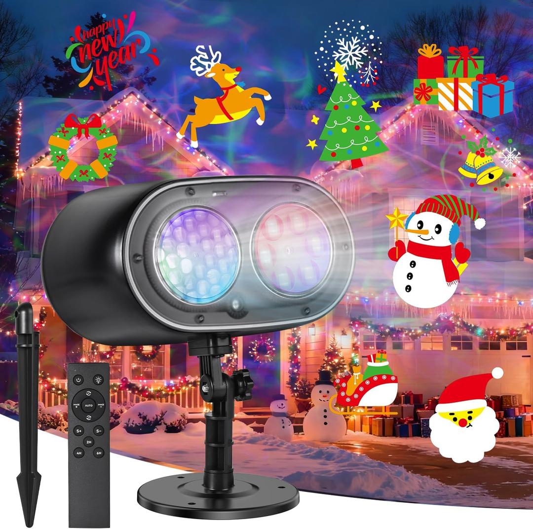 2025 Upgrade No Slides Christmas Projector Lights Outdoor, Holiday Projector Lights with 12 Dynamic Patterns & 7 LED Colors, Remote, Timer, IP65 Waterproof for Xmas Party Garden Yard Decor (Black)