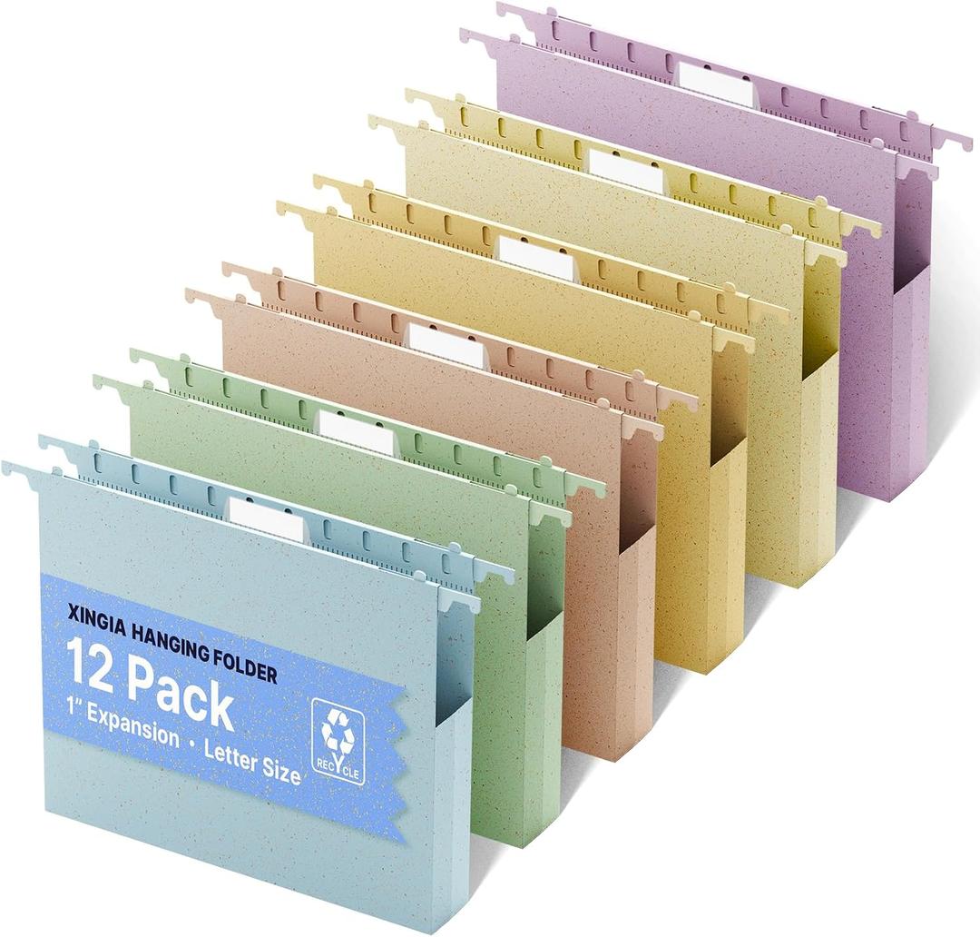 XINGIA Plastic Hanging File Folders Letter Size,1" Expandable File Folders Hanging with Tabs,12 Pack Hanging Folders for School Office Home Filling Cabniet,Hanging File Organizer for File Frame Box