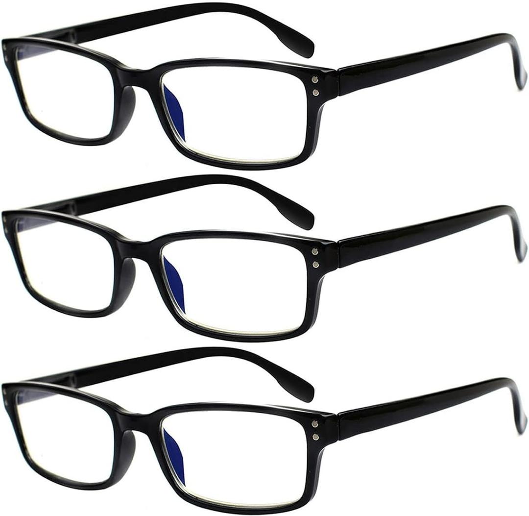 Kerecsen 3 Pack Reading Glasses for Men and Women with Spring Hinges, Lightweight Black Rectangular Readers Eyeglasses (3 Pack Black, 1.25)