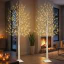 2Pack Lighted Birch Tree with 144 Warm White Lights, 8 Modes Prelit White Artificial Christmas Trees with Timer for Holiday Indoor Outdoor Decor Garden Wedding Party Bedroom Decoration