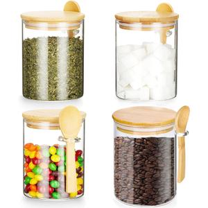 Glass Food Storage Containers with Lid17fl.oz, Glass Jars with Airtight Lid, Clear Food Storage Jar, Coffee Glass Canister For Pantry Noodles Flour Cereal Sugar Tea Coffee Beans