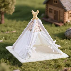 1:12 Dollhouse Camping Bed Tent, 1 Set Fairy Style Mini Pink Lace Tent with Carpet, Miniature Outdoor Furniture Accessories for Bedroom,Patio and Garden(White)