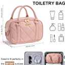 Bagstellar Travel Makeup Bag, Large Capacity Quilted Toiletry Bag for Women Stand-up Cosmetic Bag Open Flat Make Up Case Organizer Portable Pouch Purse w/Handle for Traveling Accessories, Pink