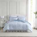 Laura Ashley- King Comforter Set, Cotton Reversible Bedding Set with Matching Sham(s), Farmhouse Home Dcor (Bedford Blue, King)