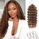 Highlight Pre-Separated Human Crochet Hair P4/27/30 Ombre Brown Blonde Deep Water Wave Curly Miracle Knots 14 Inch 50g Knotless Feather Invisible Crochet Extensions Bundles Braiding Hair for Women
