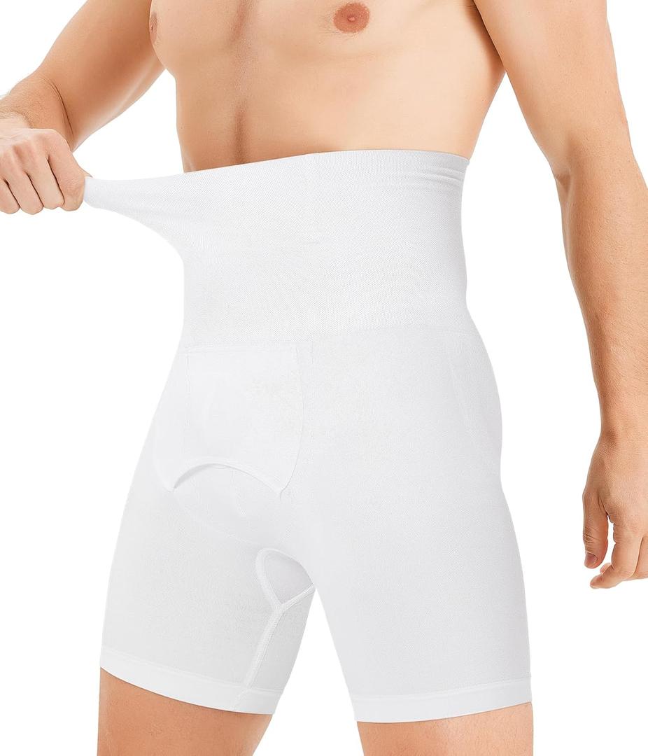 TAILONG Mens Shapewear Tummy Control Underwear Compression Shorts Slimming Body Shaper Leg Boxer Briefs (Medium, White)
