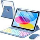 Case with Keyboard Mouse for iPad A16 11th 10th Generation 11/10.9 inch,Rainbow Backlit Detachable Keypad Rotatable Magnetic Cover with Pencil Holder for iPad 11 2025 10 Gen 2022 Blue