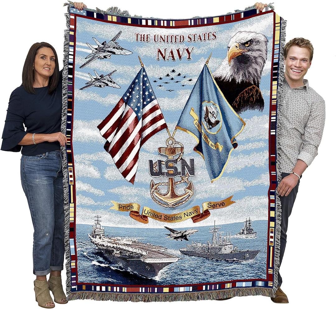 Pure Country Weavers PCW - US Navy Blanket - Gift Military Tapestry Throw Woven from Cotton - Made in The USA (72x54)