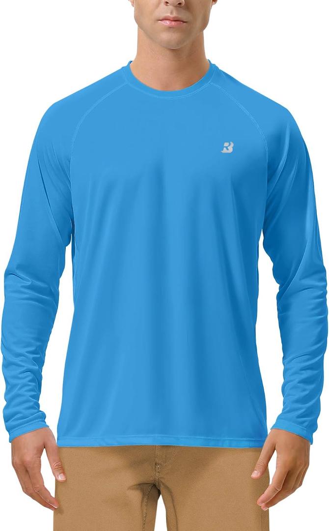 Roadbox Mens UPF 50+ UV Sun Protection Shirts Outdoor Long Sleeve SPF Rash Guard for Fishing Hiking Swimming Running (Blue, L)
