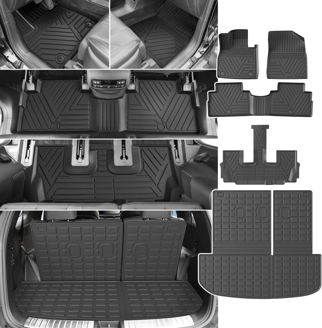powoq 7&8 Floor Mat Compatible with Hyundai Palisade Cargo Mat Liners Replacement for 20-25 Hyundai Palisade Accessories(Trunk&Backrest+Floor Mat)