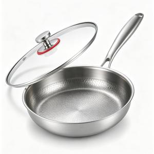 Titanium Pan for Cooking - Titanium Alloy, No Coating Titanium Cookware Frying Pan Hammered Pans Safe Durable Scratch-Resistant Compatible with All Cooktops (10.23in)