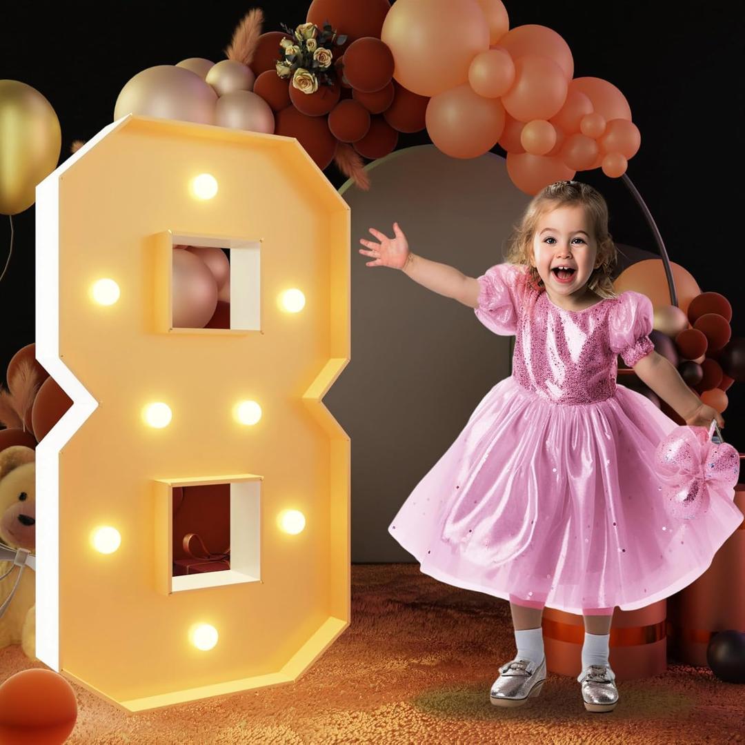 imprsv 3FT Light Up Numbers, Marquee Numbers 8 for Birthday and Anniversary Party Decorations, Large Light Up 8, Pre-Cut Foam Board Kit