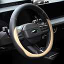 Valleycomfy Microfiber Leather Steering Wheel Covers Universal 15 inch Beige (Medium(Standard) Size[14.5"-15"])