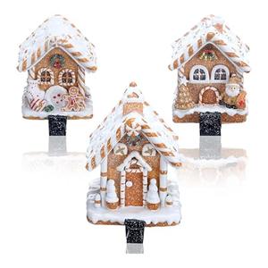 Riceshoot 3 Pcs Christmas Gingerbread House Stocking Holder Christmas Stocking Holders for Mantle Village Stand Tree Santa Houses Hook for Counter Tables Fireplace Party Decoration(Classic)