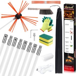26 Feet Chimney Sweep Kit, Chrome Button Locking System, Chimney Cleaning Kit, Chimney Brush, Chimney Cleaning Tool, Chimney Cleaning System with 8 Flexible Chimney Rods
