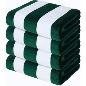 Exclusivo Mezcla 4 Pack Cotton Oversized 35x70 Inches Soft Cabana Stripe Thick Beach Towel, Super Absorbent Travel Bath Pool Towel (Forest Green) Exclusivo Mezcla 4 Pack Cotton Oversized 35x70 Inches Soft Cabana Stripe Thick Beach Towel, Super Absorbent Travel Bath Pool Towel (Forest Green)