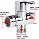 Shower Diverter Valve Replacement, 3 Way T-Adapter Shut-Off Valve for Shower Head Arm Diverter, Round G3/4 Female Inlet x G1/2 & G3/4 Outlet