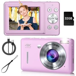 Digital Camera, 44MP Compact Camera, FHD 1080P Point and Shoot Digital Cameras with 16X Zoom, Face Detect, Smile Capture, Anti Shake, for Boys Girls Teens Gifts (Purple)