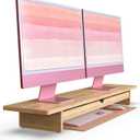 42" Dual Monitor Stand Riser with Large Drawer Keyboard Storage
