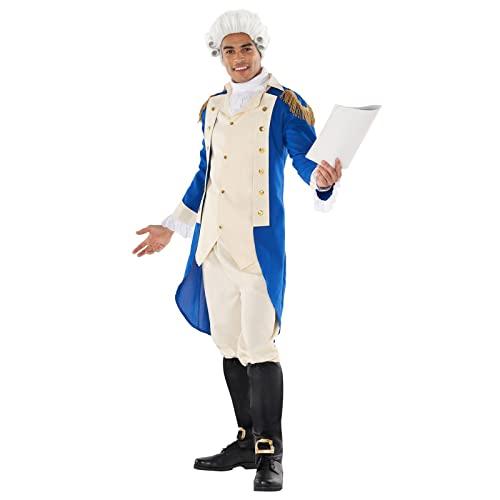 Morph George Washington Costume For Adults With Wig - Colonial Men’s Costume - Historical Dress Up Outfit,X Large