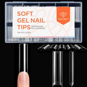 modelones Square Nail Tips, 504 Pcs Acrylic Fake Nails XXL Extra Long Straight No C Curve Half Cover Clear Tips Gel 12 Sizes with Box