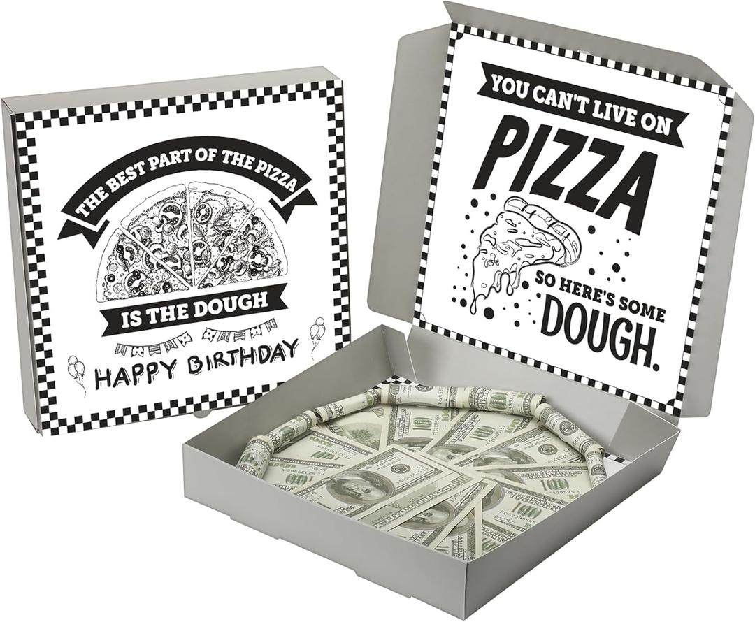 2 Pcs Money Box for Cash Birthday Money Pizza Box Gift 10 x 10 Inch Fun Pizza Gift Boxes for Surprise Holder Birthday Wedding Party (Cash Not Include)(Classic)