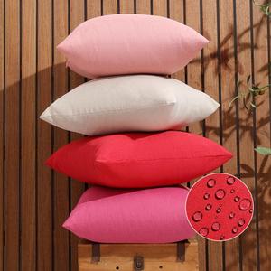 WEMEON Outdoor Waterproof Pillow Covers 18x18in Set of 4, Solid Color Pillows Decorative Square Patio Furniture Pillows for Couch Patio Balcony Tent Garden(Red/Pink/Beige)