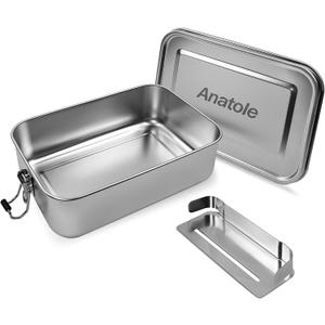 Anatole 304 Stainless Steel Bento Box 47oz 1400ml Leak-Proof Lunch Box with Removable Divider BPA Free Dishwasher Safe Food Container for Adults Office Camping Picnic Travel