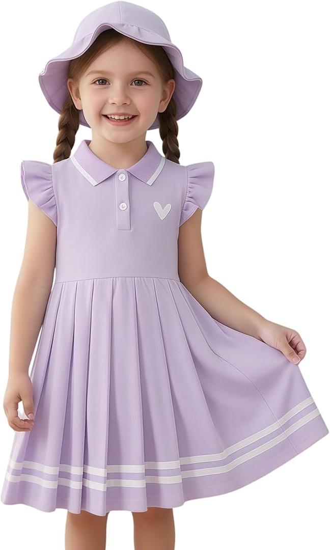Toddler Girl Dress Baby Girls Button-up Polo Uniform Dresses 2 Pieces Summer Tennis Ruffle Sleeve Clothes, Size: 7-8Y